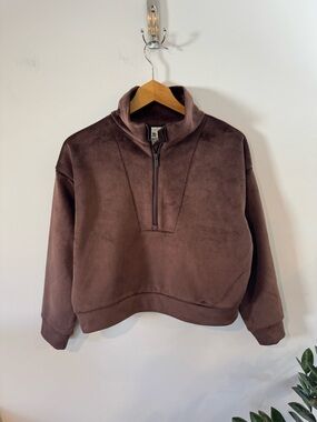 Women's Scuba Velour Ribbed 1/2 Zip Sweatshirt - All In Motion, Brown, Sz S, NWT